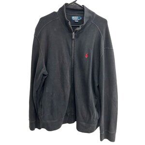 Polo Ralph Lauren Mens XL Black Full Zip Track Jacket Cotton Red Logo